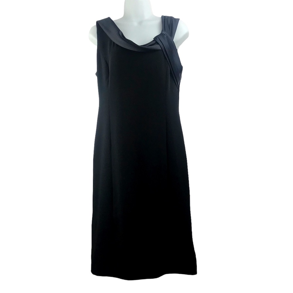 Talbots Black Silk Trim V-Cut Back Formal Party Sheath Dress Women's Size 8